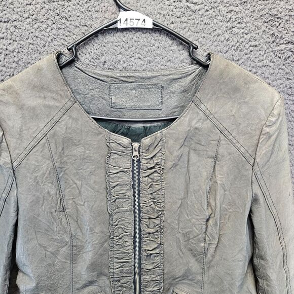 Carlopik Leather Jacket Womens Size 42 Gray Zip Up Moto Style - Picture 2 of 13